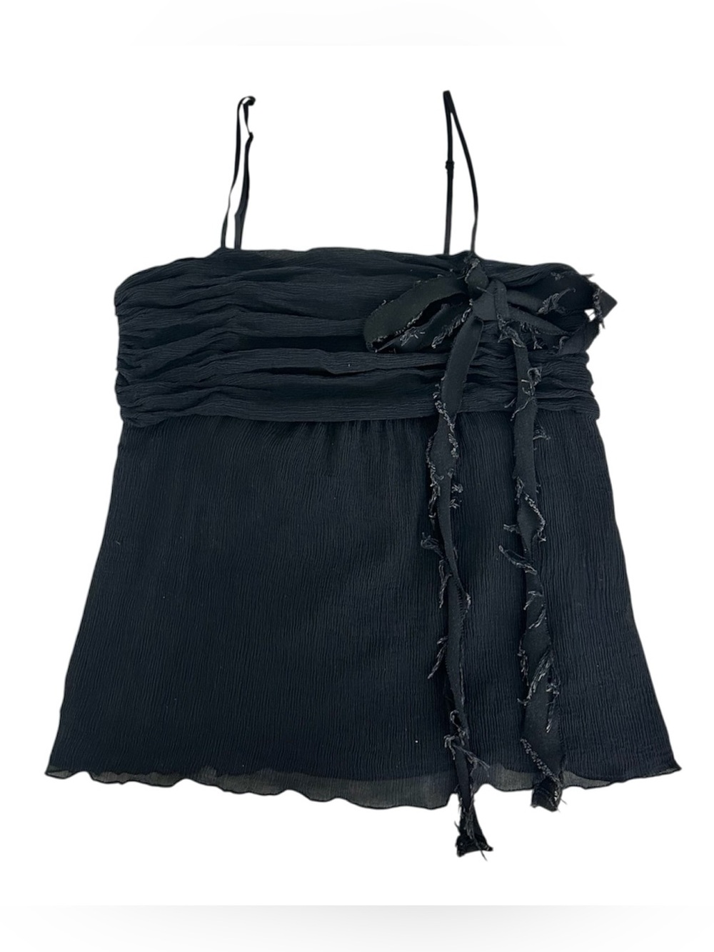 Vintage Y2K Gap Black Silk Chiffon Cotton Lined Babydoll Ruched Cami Top